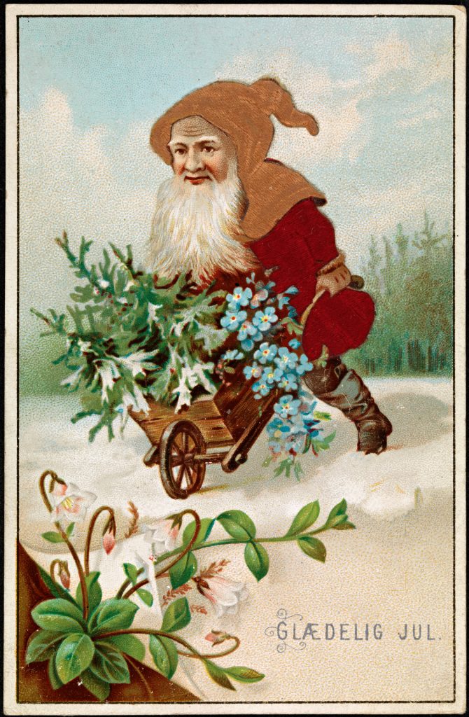 An old Christmas card from 1885 depicting a Nisse
